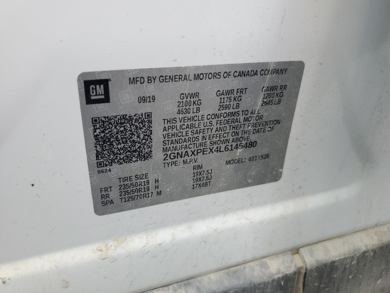 2020 Chevrolet Equinox Premier VIN: 2GNAXPEX4L6145480 Lot: 83966505