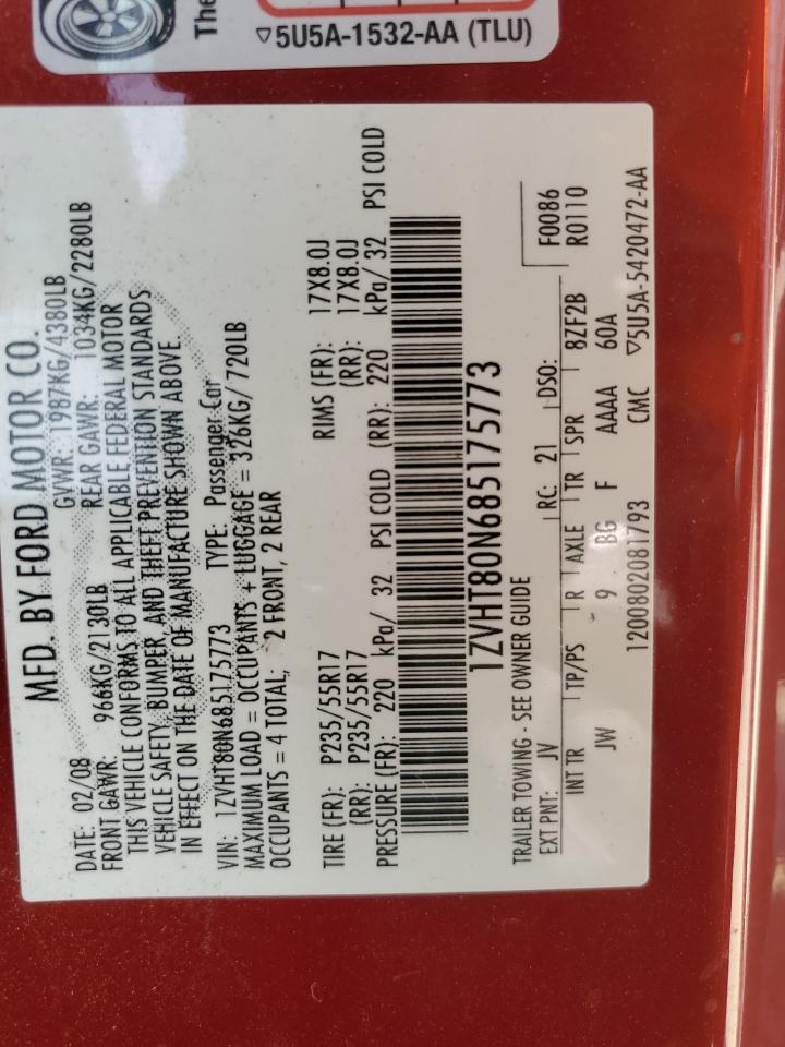 2008 Ford Mustang VIN: 1ZVHT80N685175773 Lot: 80837985