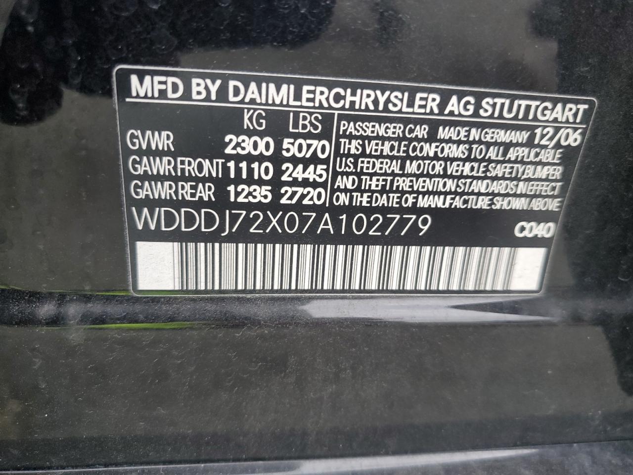 2007 Mercedes-Benz Cls 550 VIN: WDDDJ72X07A102779 Lot: 81334765