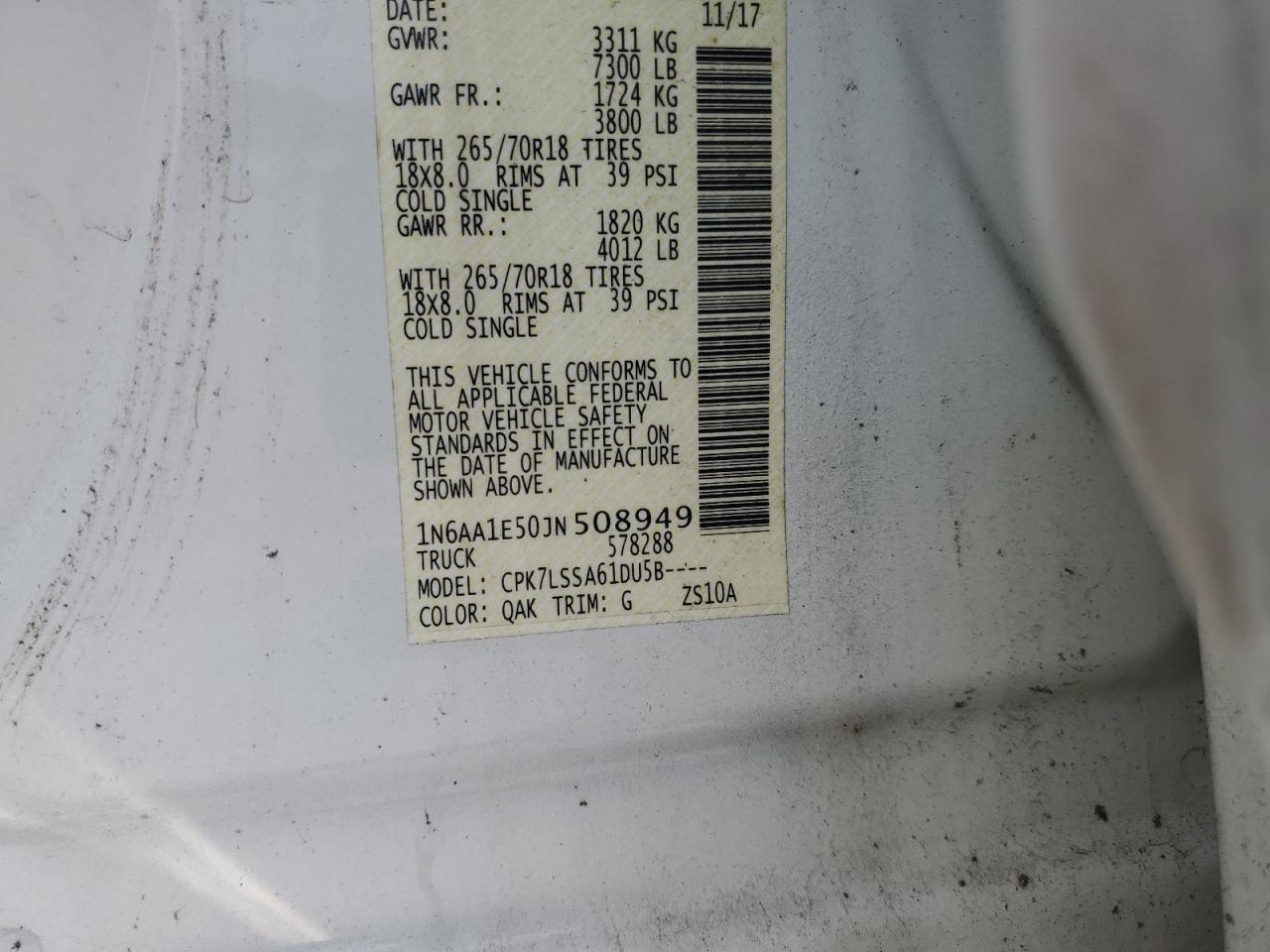 2018 Nissan Titan Sv VIN: 1N6AA1E50JN508949 Lot: 80260745