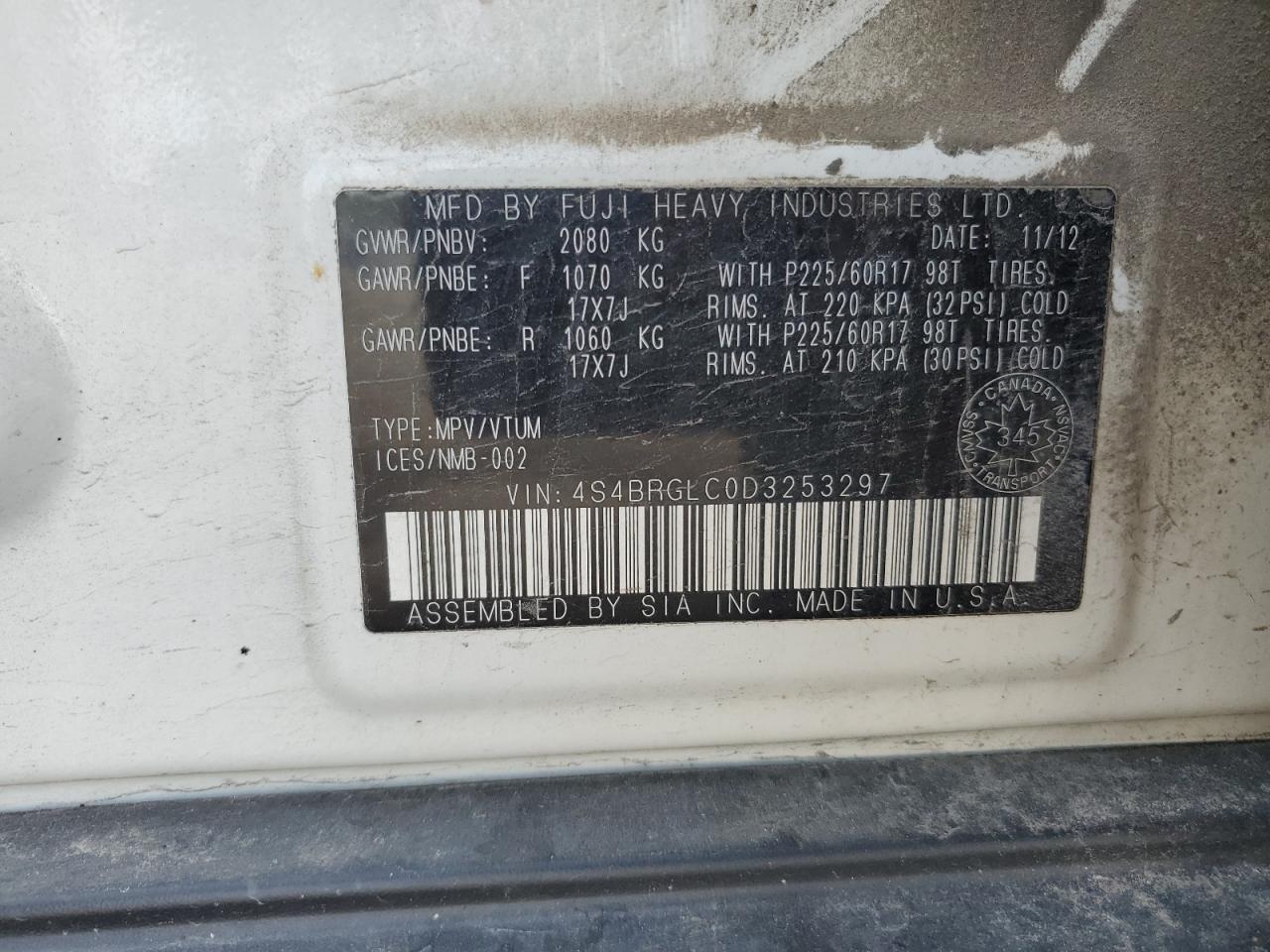 2013 Subaru Outback 2.5I Limited VIN: 4S4BRGLC0D3253297 Lot: 70636235