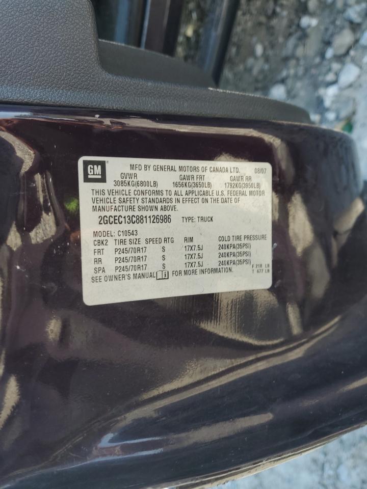 2008 Chevrolet Silverado C1500 VIN: 2GCEC13C881126986 Lot: 71438755