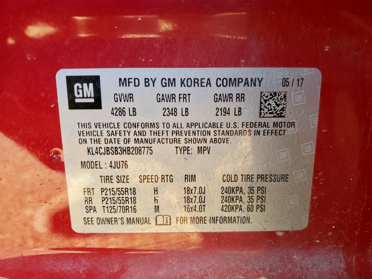 2017 Buick Encore Preferred Ii VIN: KL4CJBSB3HB208775 Lot: 81522695