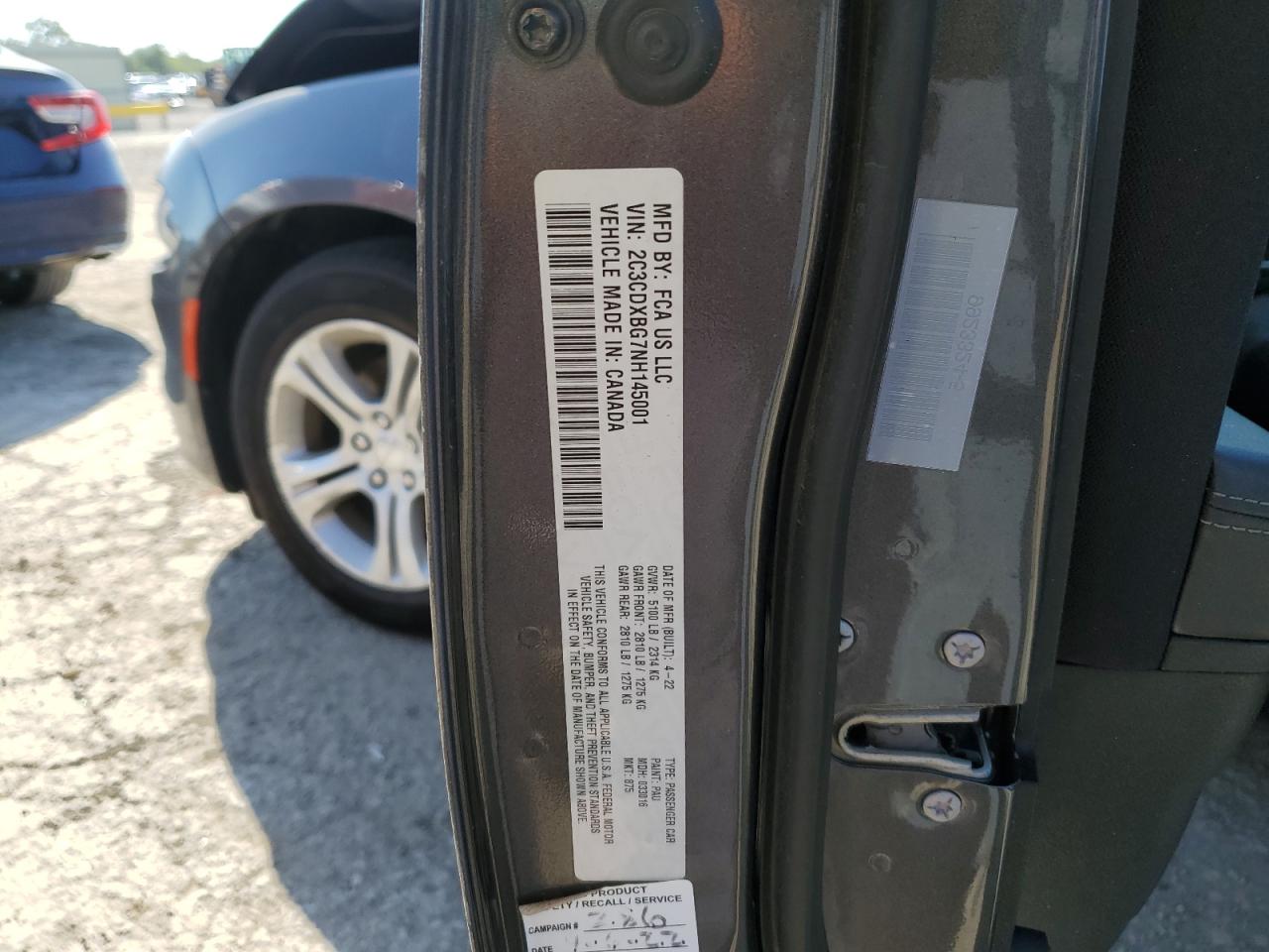 2022 Dodge Charger Sxt VIN: 2C3CDXBG7NH145001 Lot: 81664445