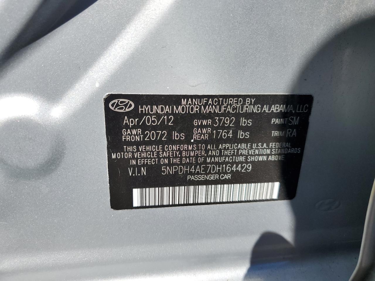 2013 Hyundai Elantra Gls VIN: 5NPDH4AE7DH164429 Lot: 81094365