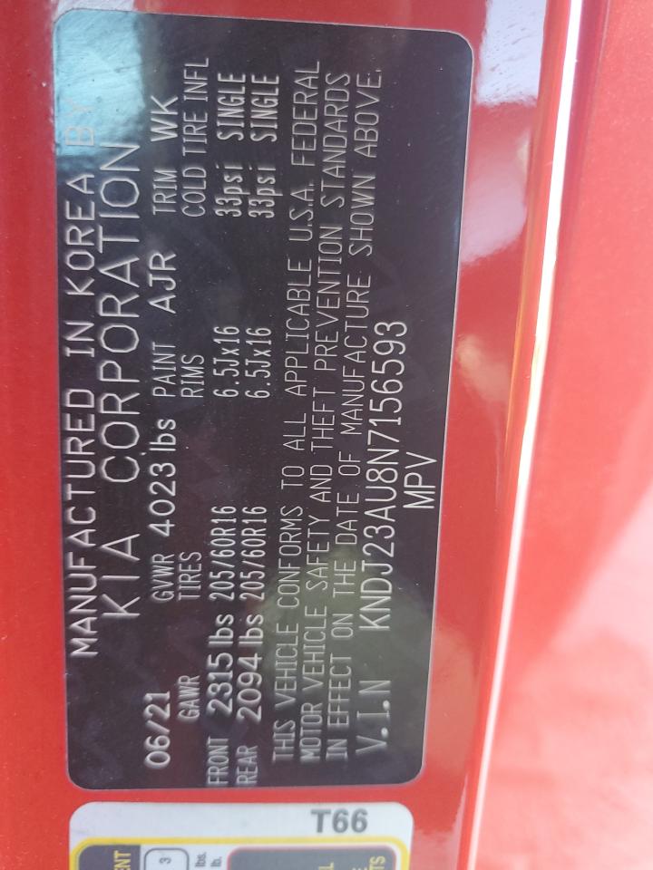 2022 Kia Soul Lx VIN: KNDJ23AU8N7156593 Lot: 81238335