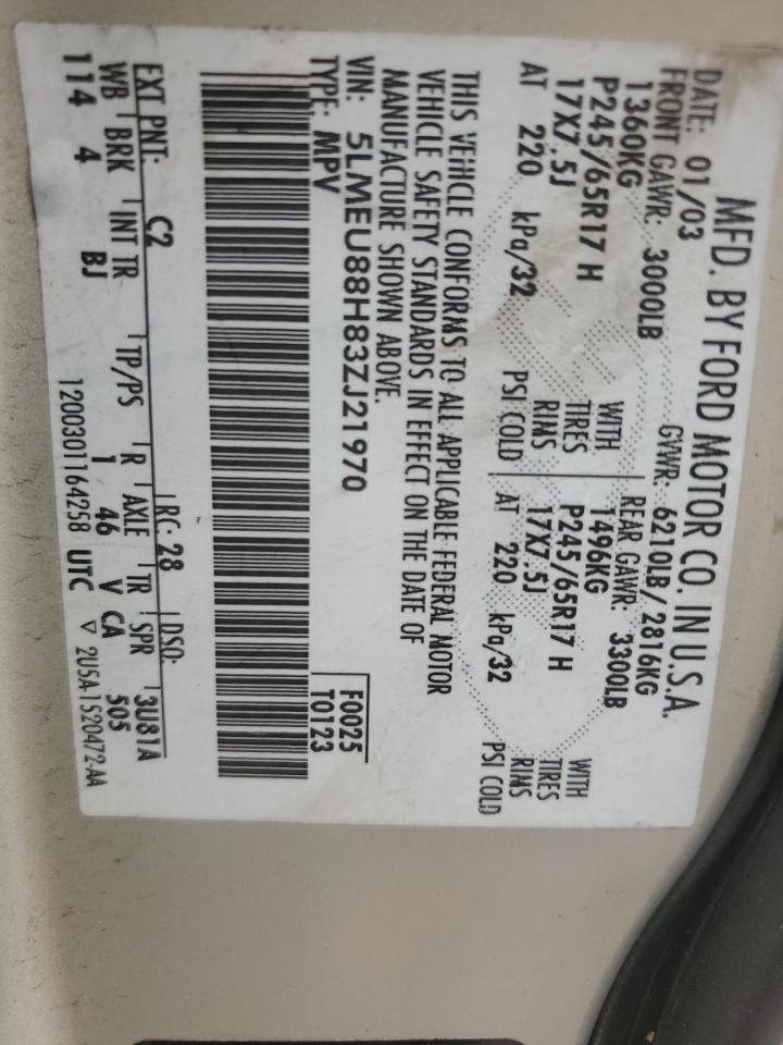 2003 Lincoln Aviator VIN: 5LMEU88H83ZJ21970 Lot: 84367185