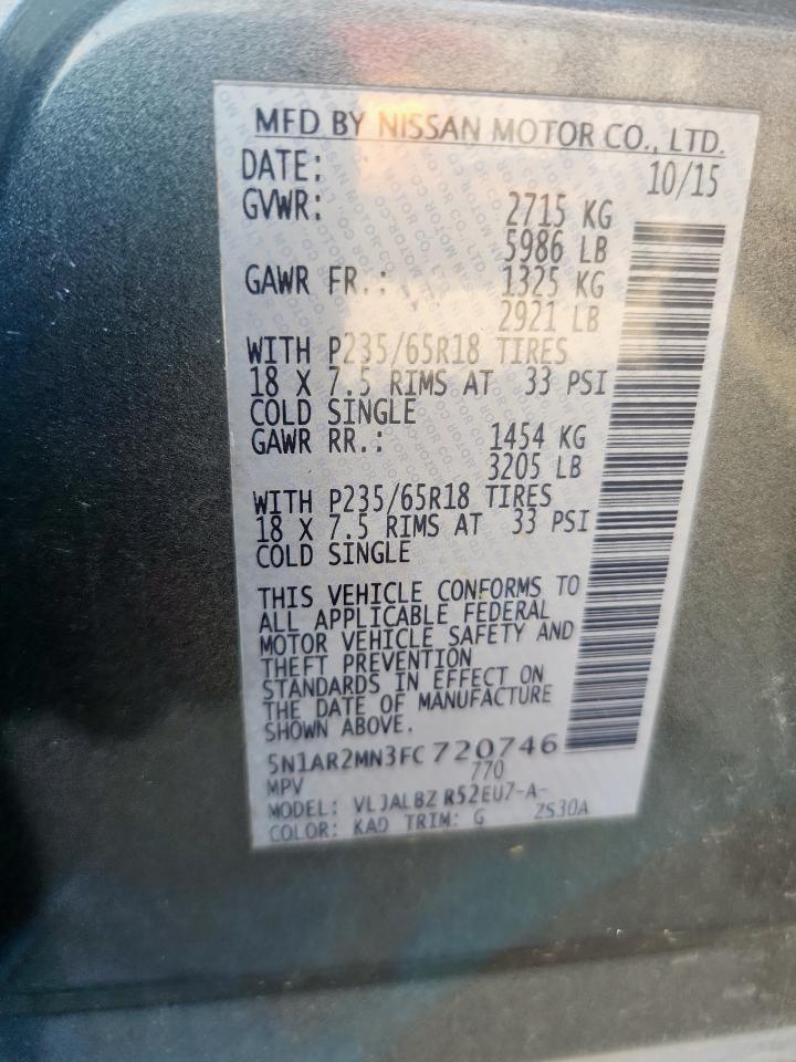 2015 Nissan Pathfinder S VIN: 5N1AR2MN3FC720746 Lot: 80375945