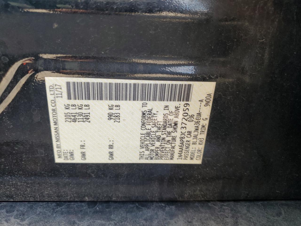 2018 Nissan Maxima 3.5S VIN: 1N4AA6AP8JC372059 Lot: 81446025