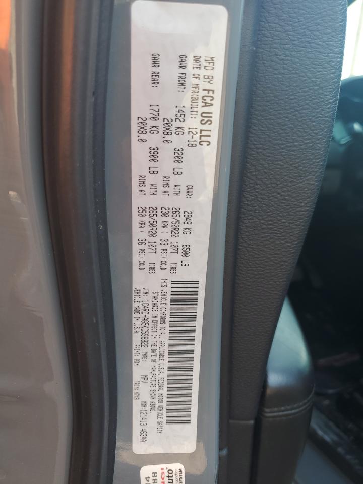 2019 Dodge Durango Sxt VIN: 1C4RDHAG5KC598822 Lot: 71712755