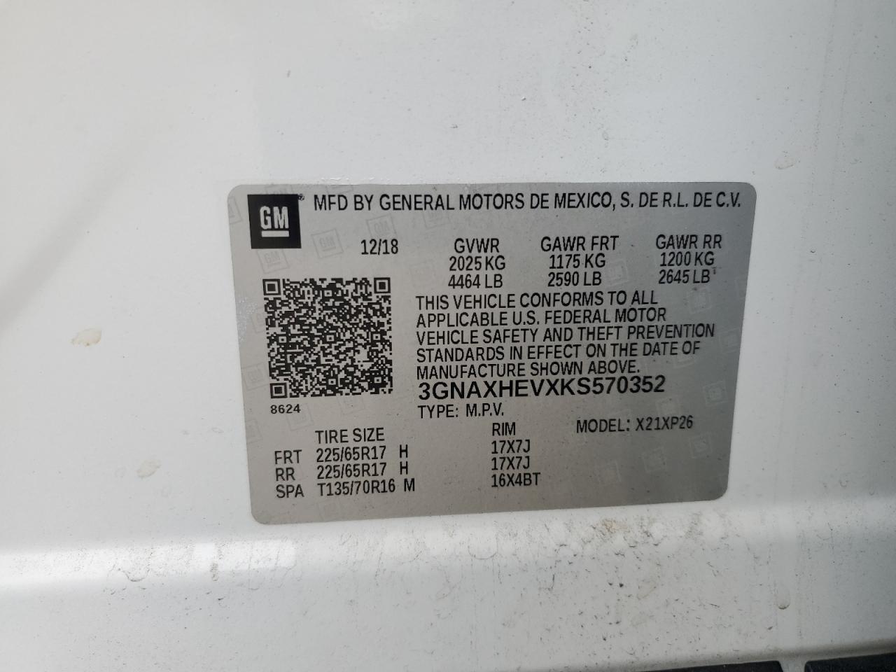 2019 Chevrolet Equinox Ls VIN: 3GNAXHEVXKS570352 Lot: 71426535