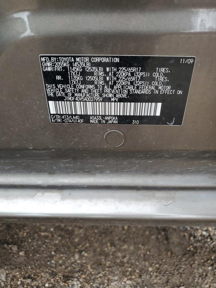 2010 Toyota Rav4 Limited VIN: JTMDF4DV5AD027959 Lot: 81034165