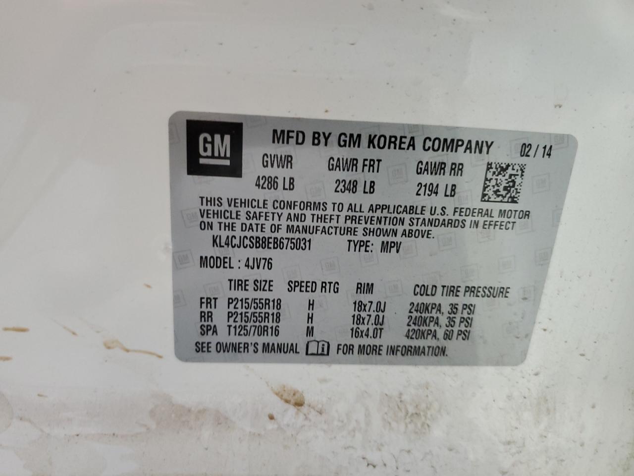 2014 Buick Encore VIN: KL4CJCSB8EB675031 Lot: 84251085