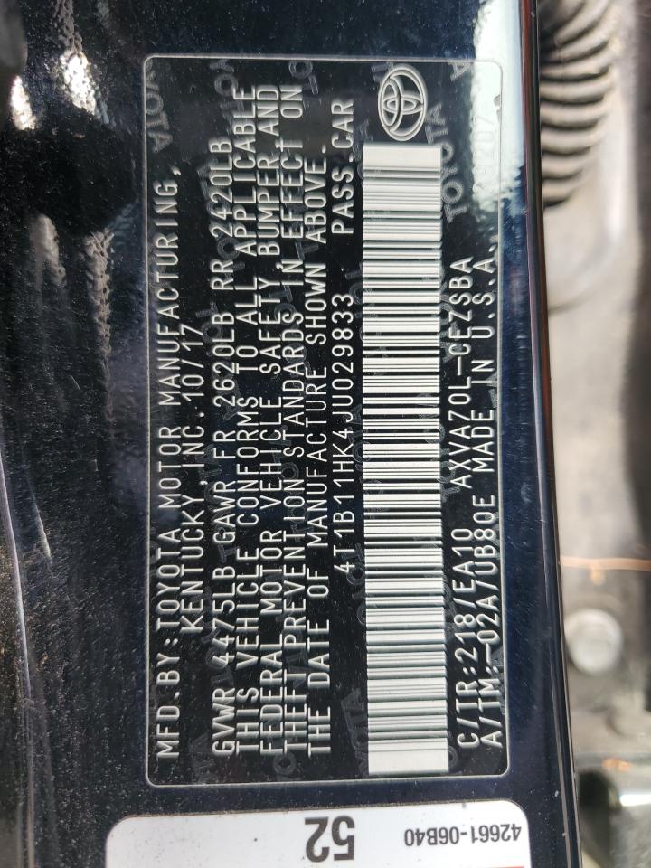 2018 Toyota Camry L VIN: 4T1B11HK4JU029833 Lot: 82176535