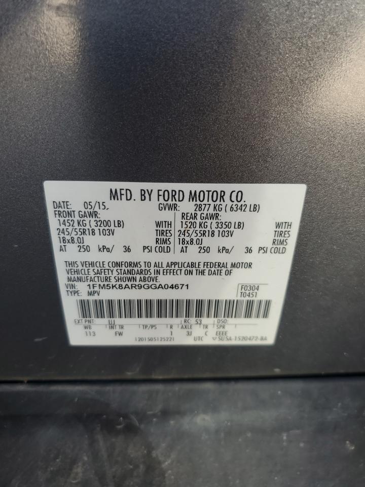 2016 Ford Explorer Police Interceptor VIN: 1FM5K8AR9GGA04671 Lot: 83824845