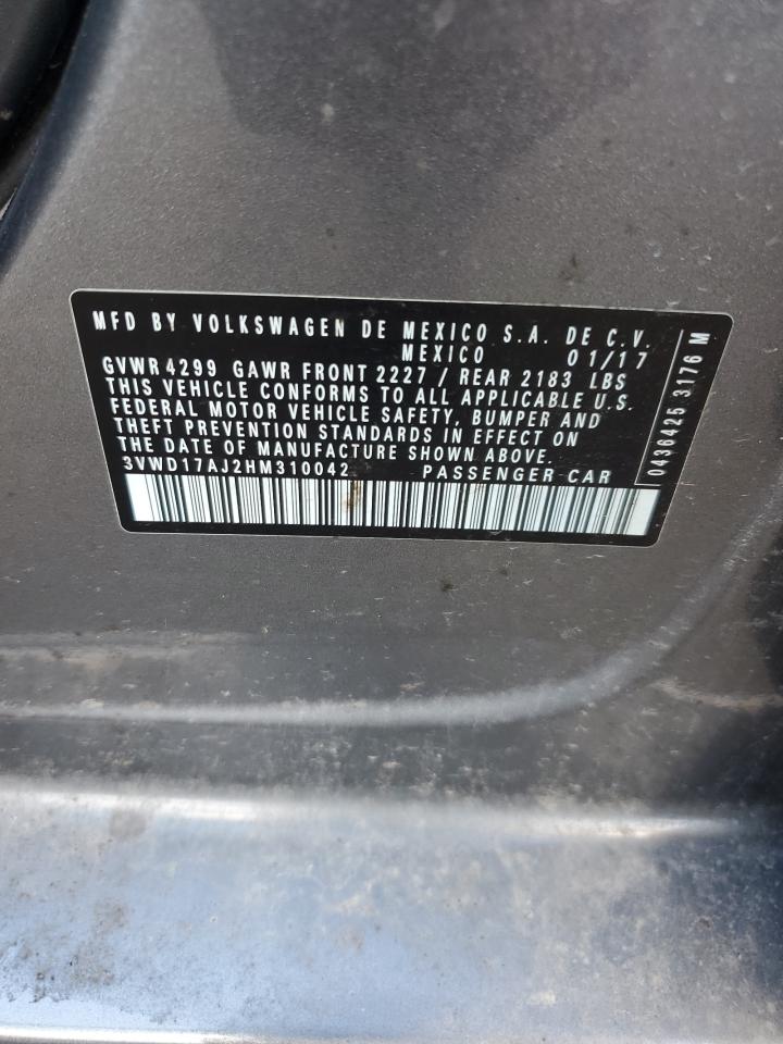 2017 Volkswagen Jetta Sport VIN: 3VWD17AJ2HM310042 Lot: 71584085