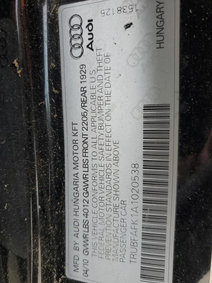 2010 Audi Tt Premium VIN: TRUBFAFK1A1020538 Lot: 71979195