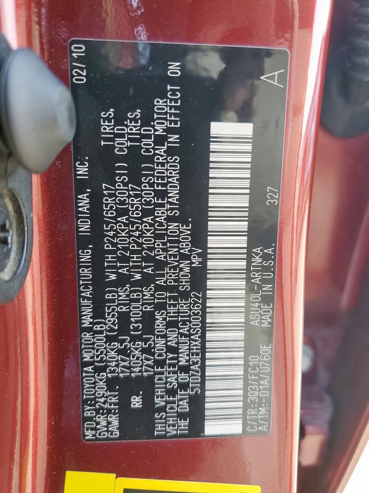 2010 Toyota Highlander VIN: 5TDZA3EHXAS003622 Lot: 80425535