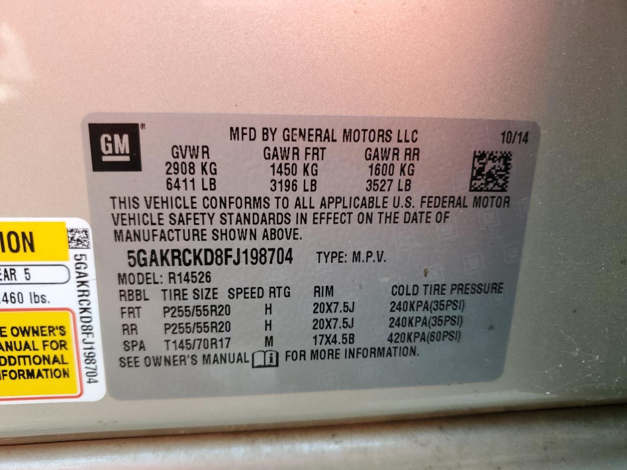 2015 Buick Enclave VIN: 5GAKRCKD8FJ198704 Lot: 81085605