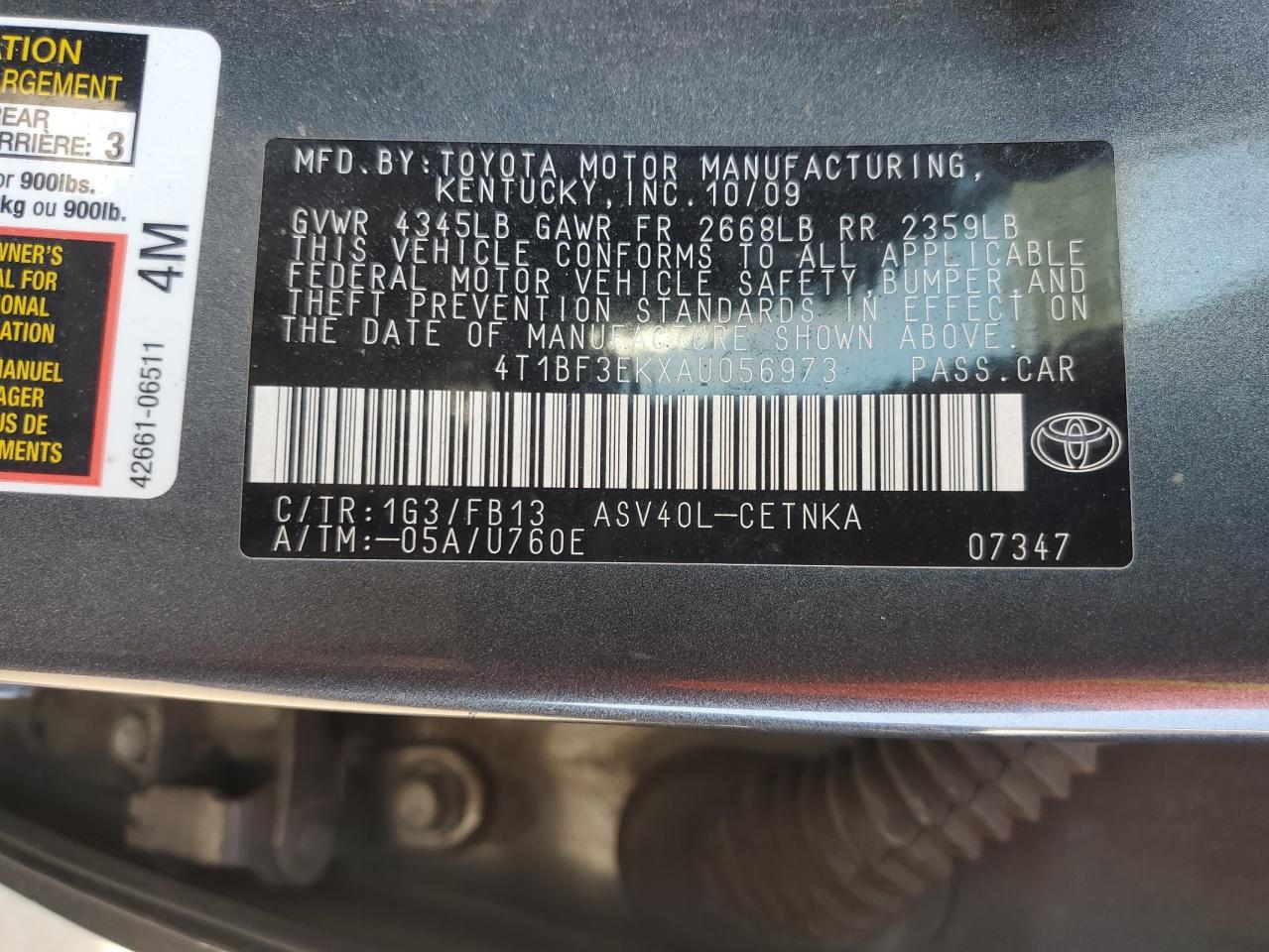 2010 Toyota Camry Base VIN: 4T1BF3EKXAU056973 Lot: 71818495