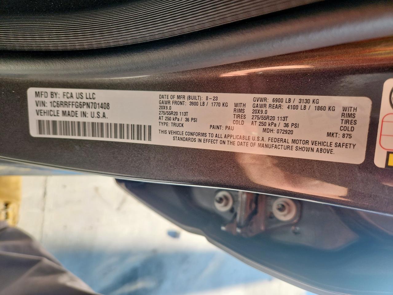 2023 Ram 1500 Big Horn/Lone Star VIN: 1C6RRFFG6PN701408 Lot: 83763205