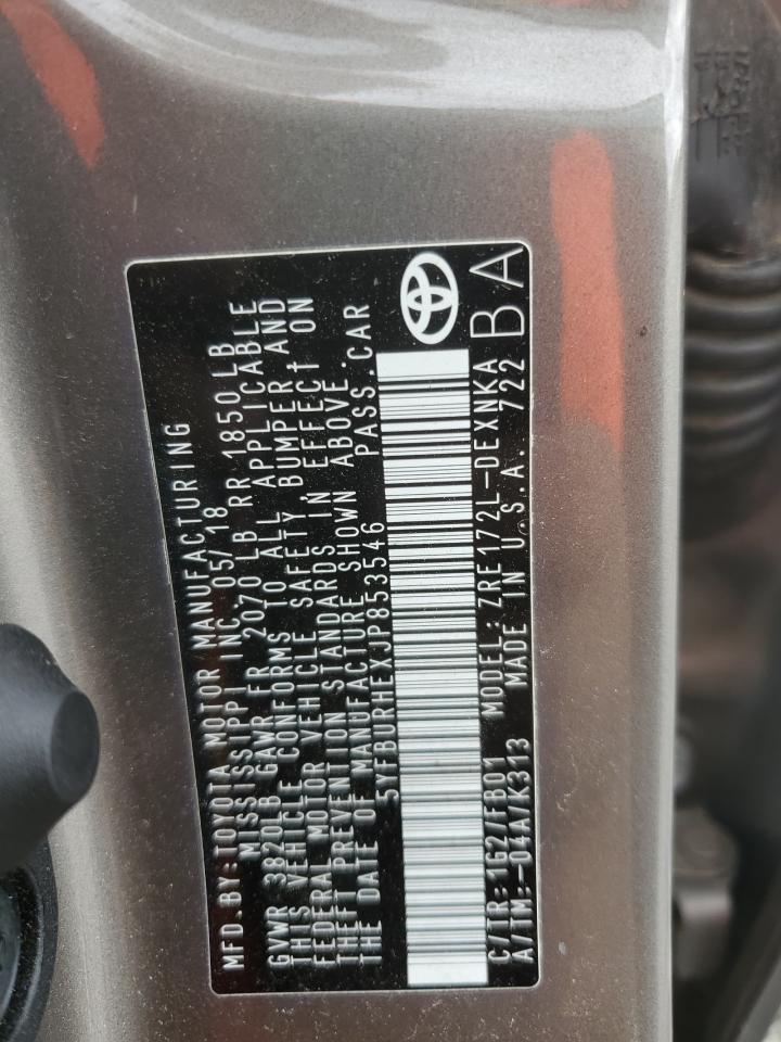 2018 Toyota Corolla L VIN: 5YFBURHEXJP853546 Lot: 81864915