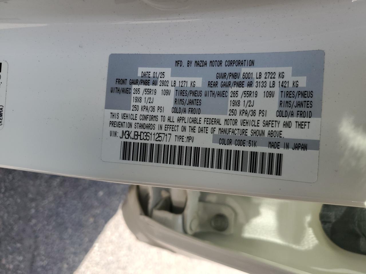 2025 Mazda Cx-70 Preferred VIN: JM3KJBHD3S1125717 Lot: 82083525