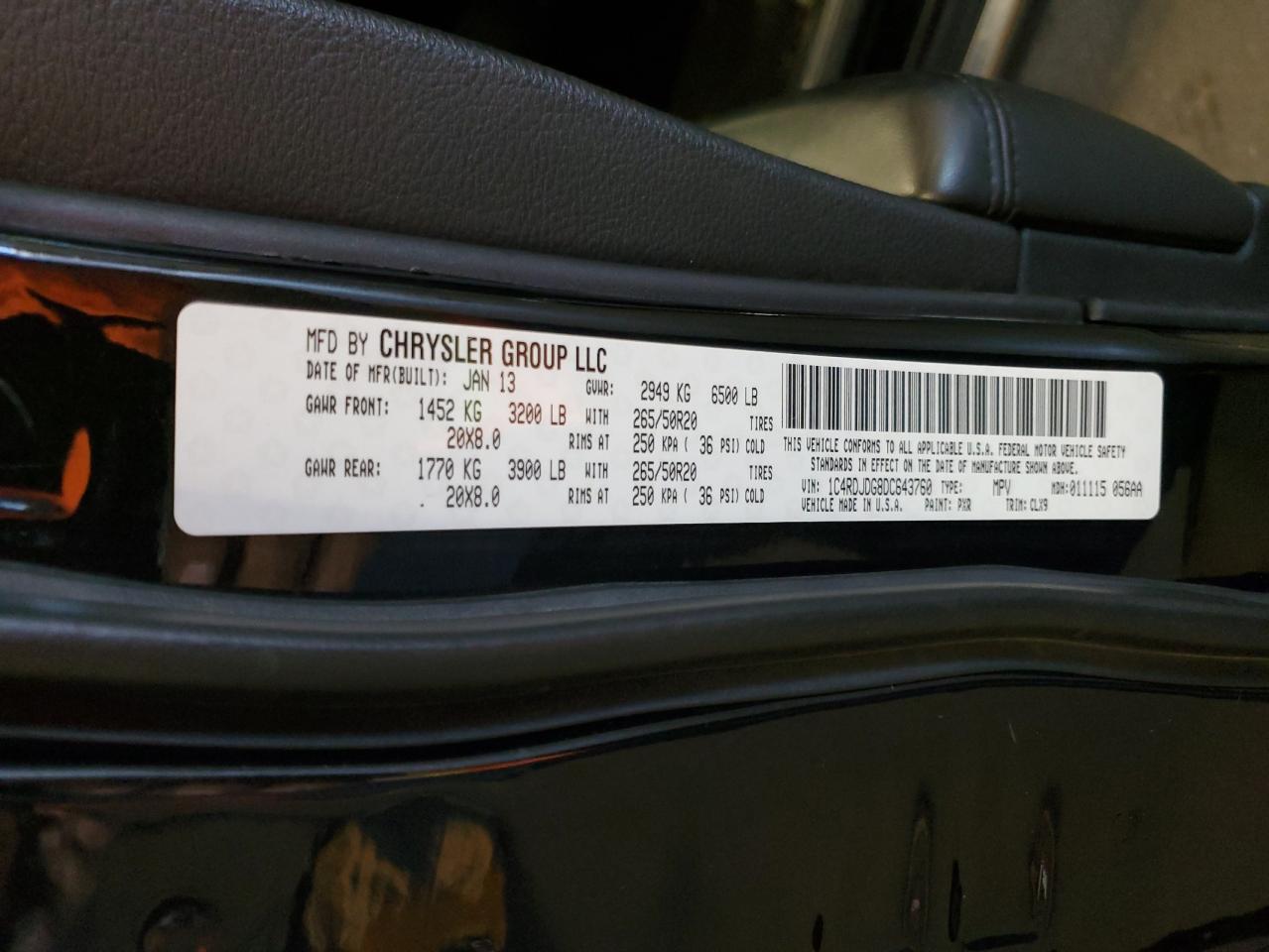 2013 Dodge Durango Crew VIN: 1C4RDJDG8DC643760 Lot: 80074455