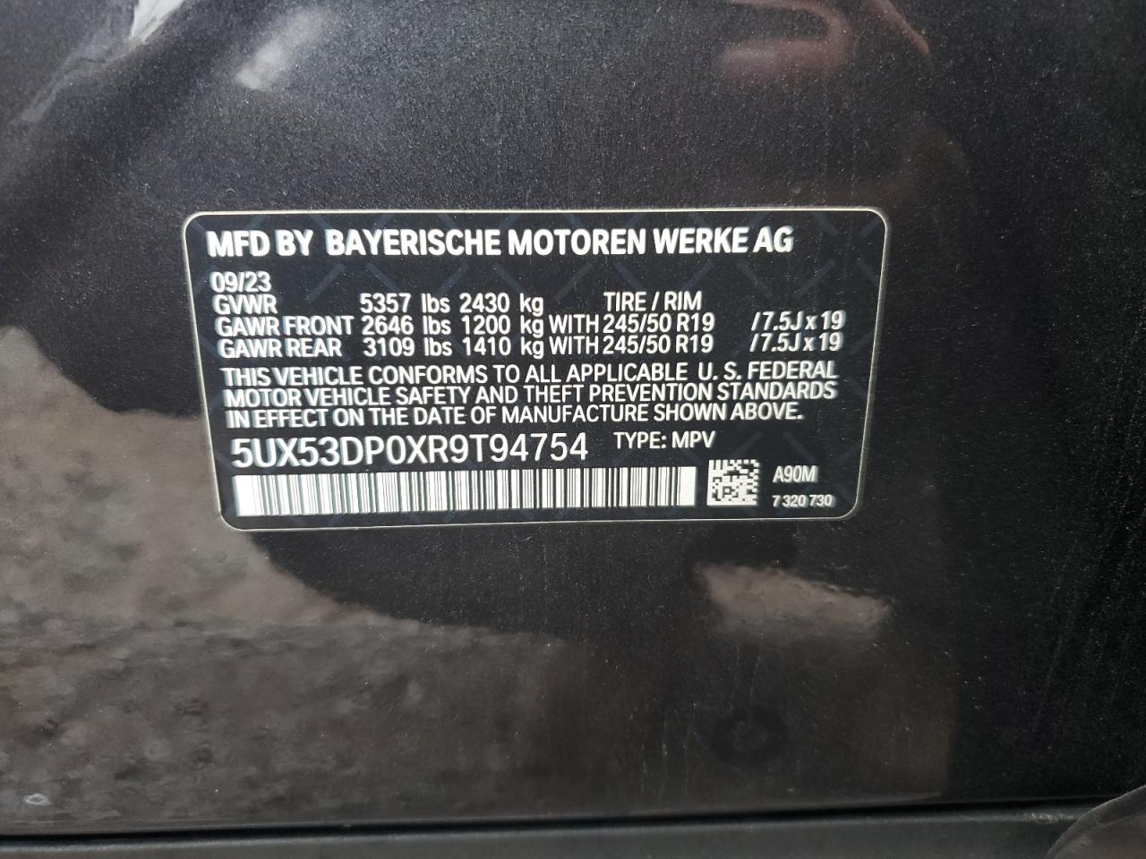 2024 BMW X3 xDrive30I VIN: 5UX53DP0XR9T94754 Lot: 81558755