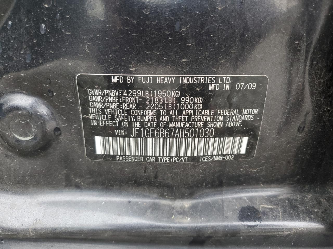 2010 Subaru Impreza 2.5I Premium VIN: JF1GE6B67AH501030 Lot: 81631935