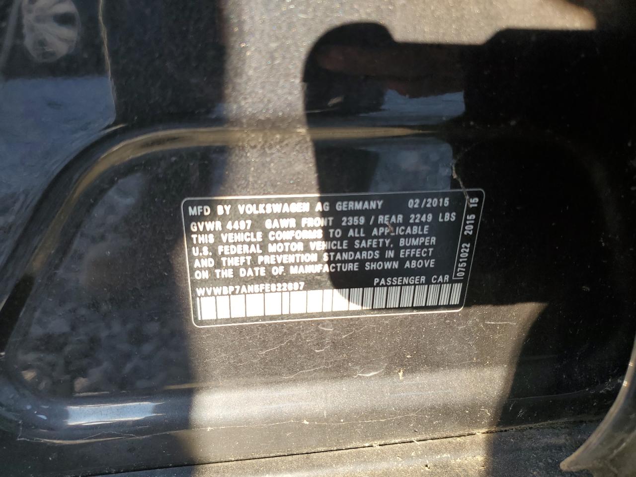 2015 Volkswagen Cc Sport VIN: WVWBP7AN5FE822697 Lot: 71310115