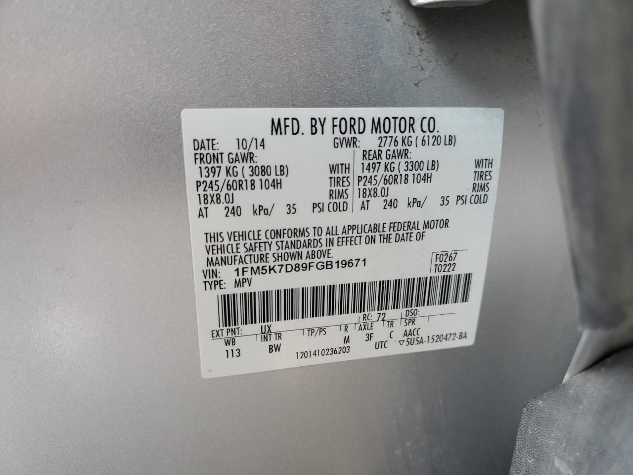 2015 Ford Explorer Xlt VIN: 1FM5K7D89FGB19671 Lot: 71932875