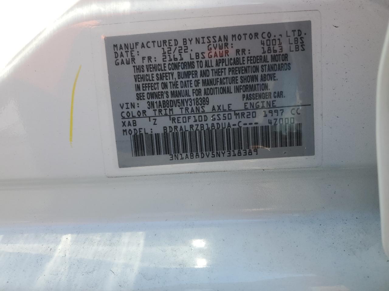 2022 Nissan Sentra Sr VIN: 3N1AB8DV5NY318389 Lot: 81411315