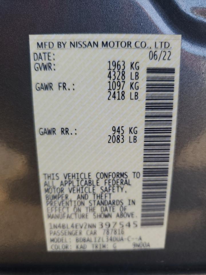 2022 Nissan Altima Sl VIN: 1N4BL4EV2NN397545 Lot: 81366575