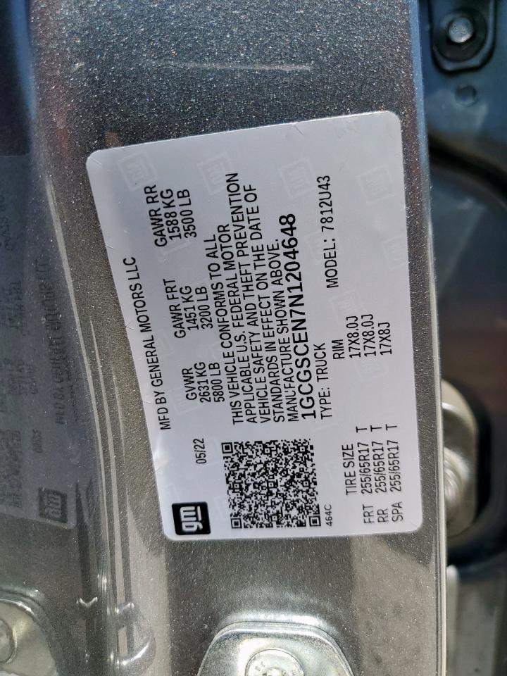 2022 Chevrolet Colorado Lt VIN: 1GCGSCEN7N1204648 Lot: 80098335