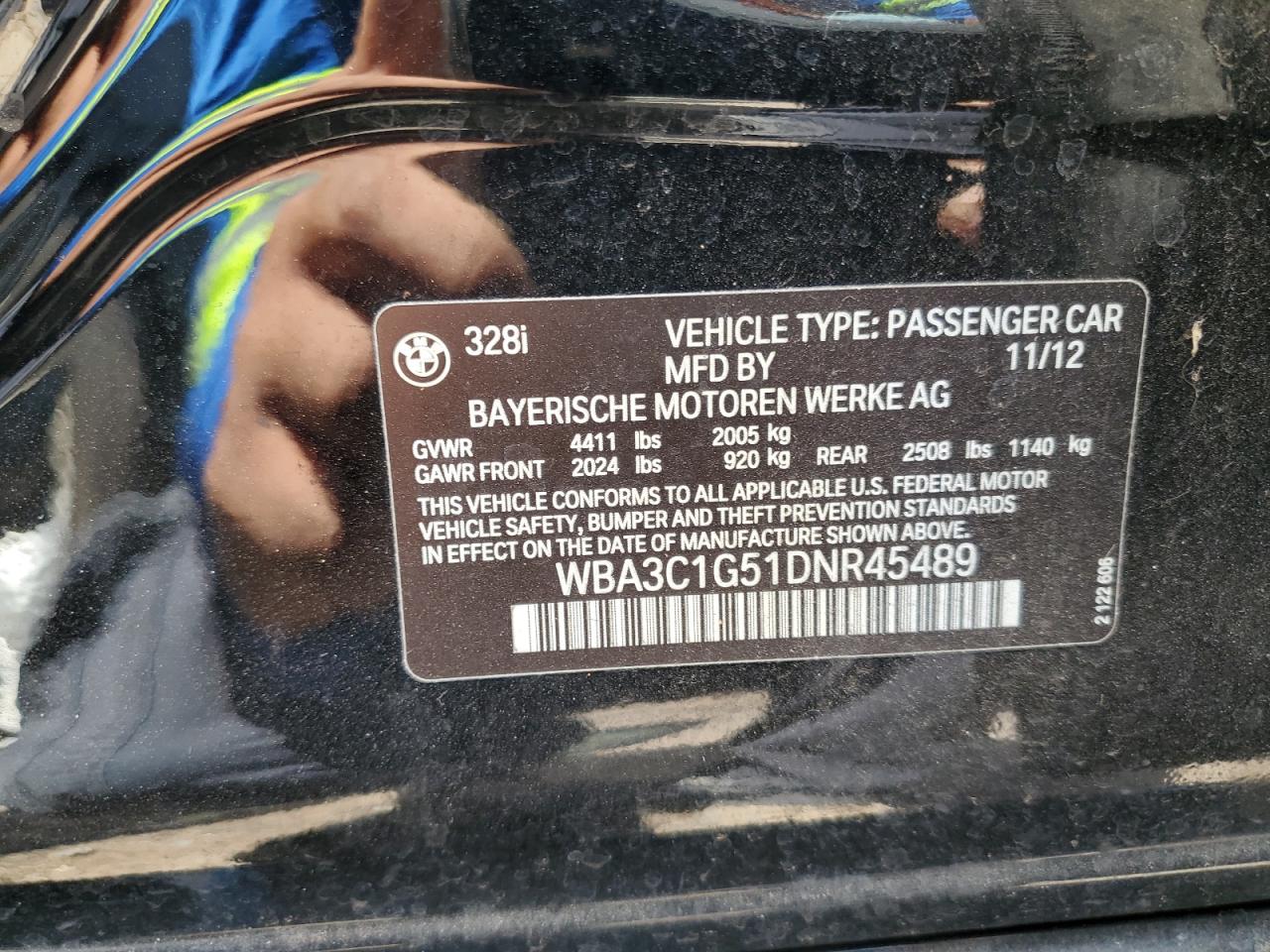 2013 BMW 328 I Sulev VIN: WBA3C1G51DNR45489 Lot: 83749725