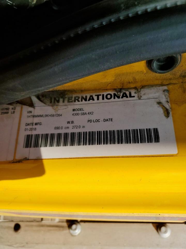 2019 International 4300 Box Truck VIN: 1HTMMMML9KH581264 Lot: 66276355