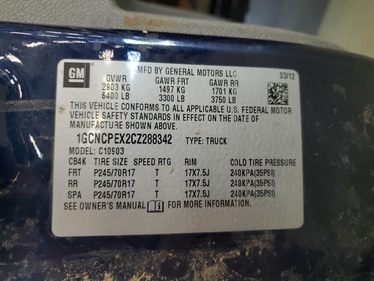 2012 Chevrolet Silverado C1500 VIN: 1GCNCPEX2CZ288342 Lot: 71605435