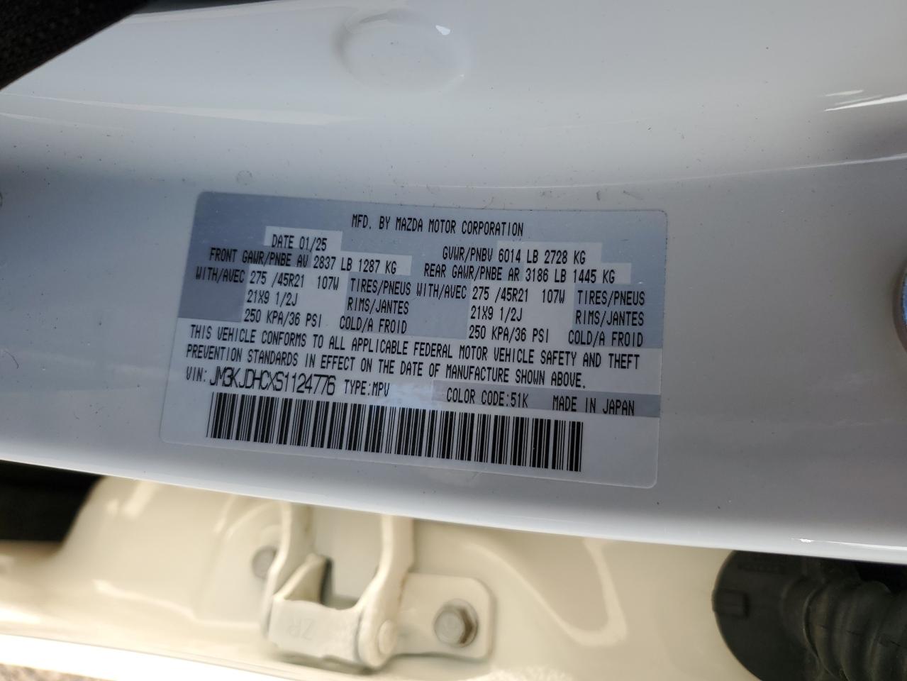 2025 Mazda Cx-70 Premium VIN: JM3KJDHCXS1124776 Lot: 82076285