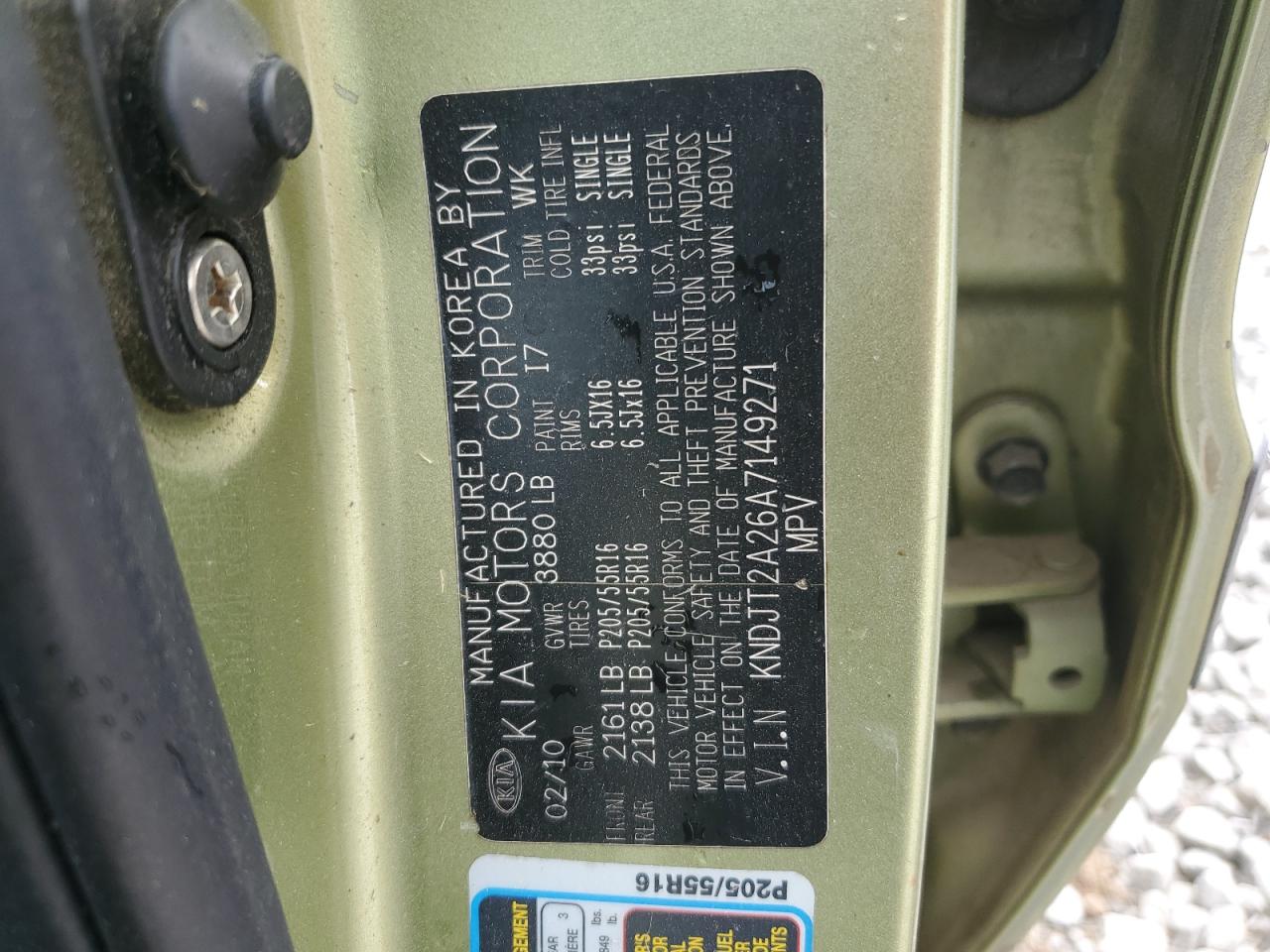 2010 Kia Soul + VIN: KNDJT2A26A7149271 Lot: 71253005