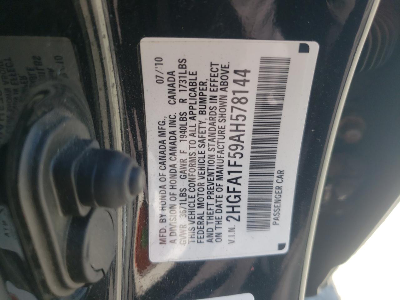 2010 Honda Civic Lx VIN: 2HGFA1F59AH578144 Lot: 71909965