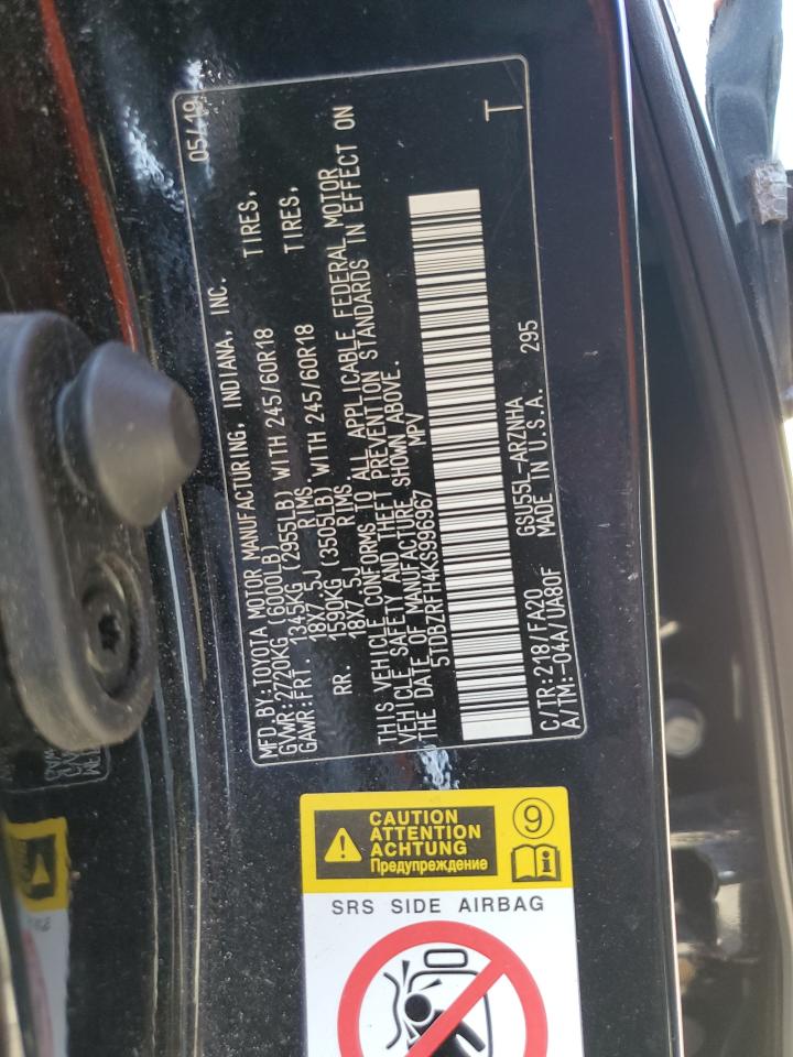 2019 Toyota Highlander Le VIN: 5TDBZRFH4KS996967 Lot: 71060975