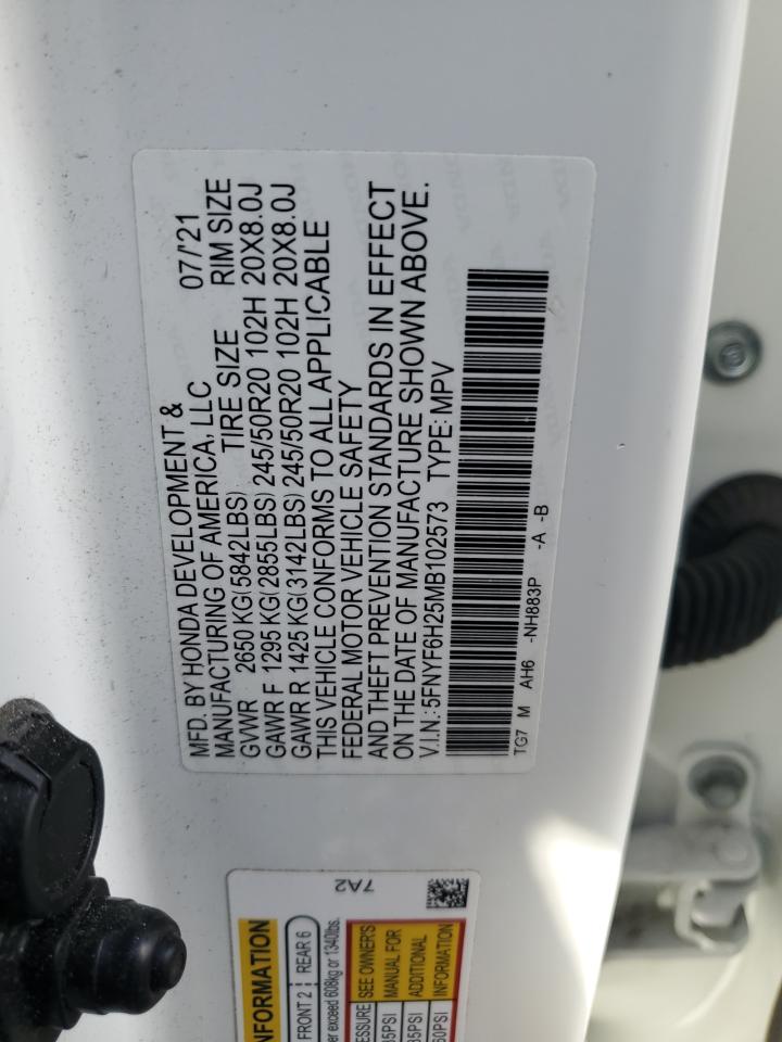 2021 Honda Pilot Se VIN: 5FNYF6H25MB102573 Lot: 84537445