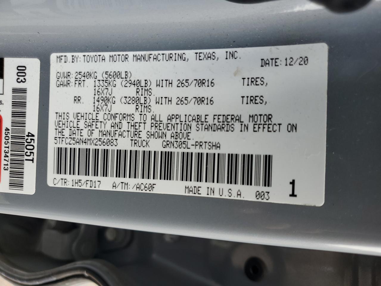 2021 Toyota Tacoma Double Cab VIN: 5TFCZ5AN4MX256083 Lot: 84215815