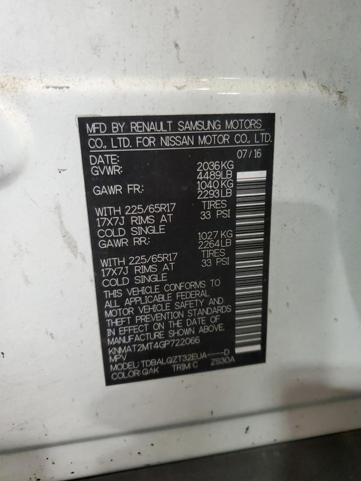 2016 Nissan Rogue S VIN: KNMAT2MT4GP722066 Lot: 80131155