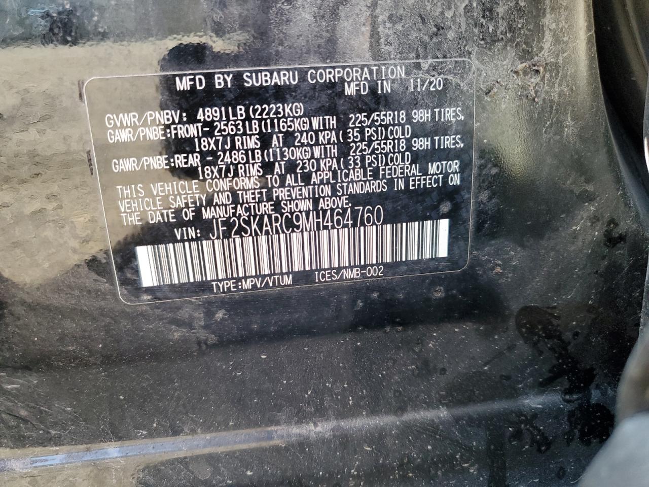 2021 Subaru Forester Sport VIN: JF2SKARC9MH464760 Lot: 82047675