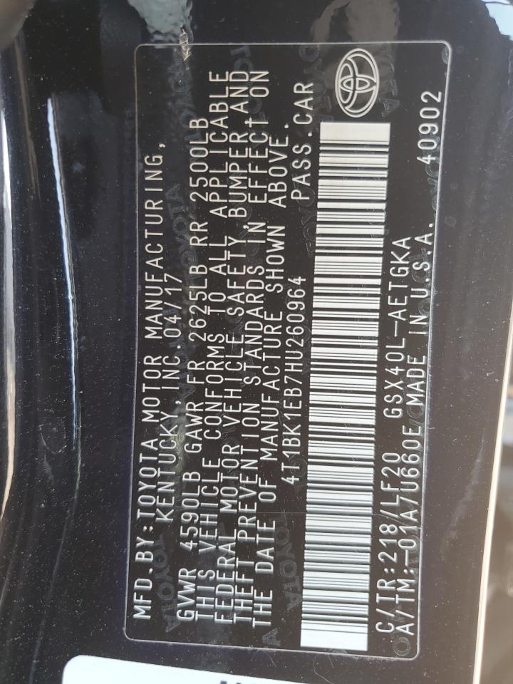 2017 Toyota Avalon Xle VIN: 4T1BK1EB7HU260964 Lot: 80329605