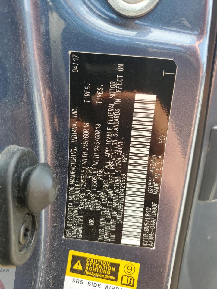 2017 Toyota Highlander Se VIN: 5TDJZRFH2HS421559 Lot: 80870175