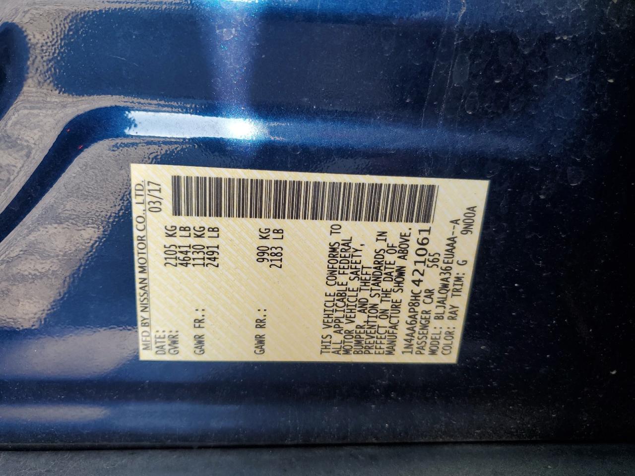 2017 Nissan Maxima 3.5S VIN: 1N4AA6AP8HC421061 Lot: 80776475