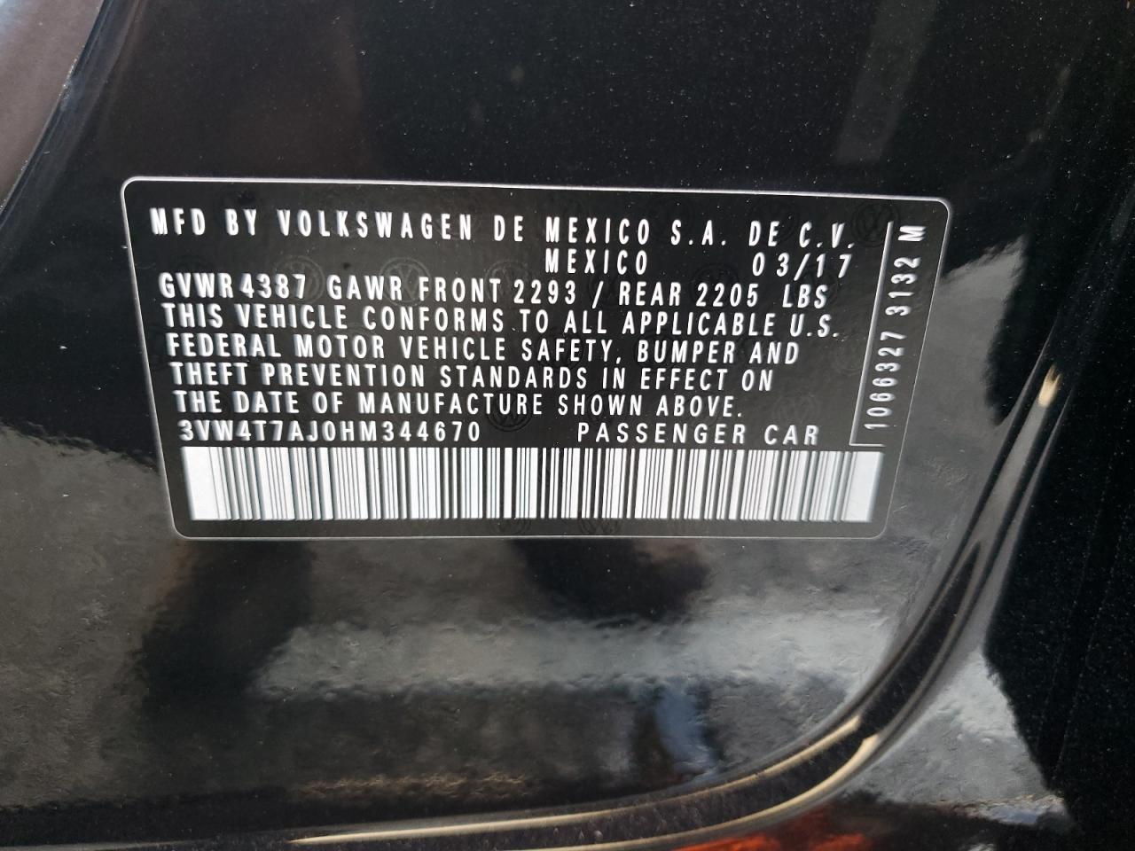 2017 Volkswagen Jetta Gli VIN: 3VW4T7AJ0HM344670 Lot: 81318325